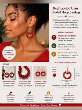 Red Faceted Glass Beaded Hoop Earrings | Lightweight Statement Hoops